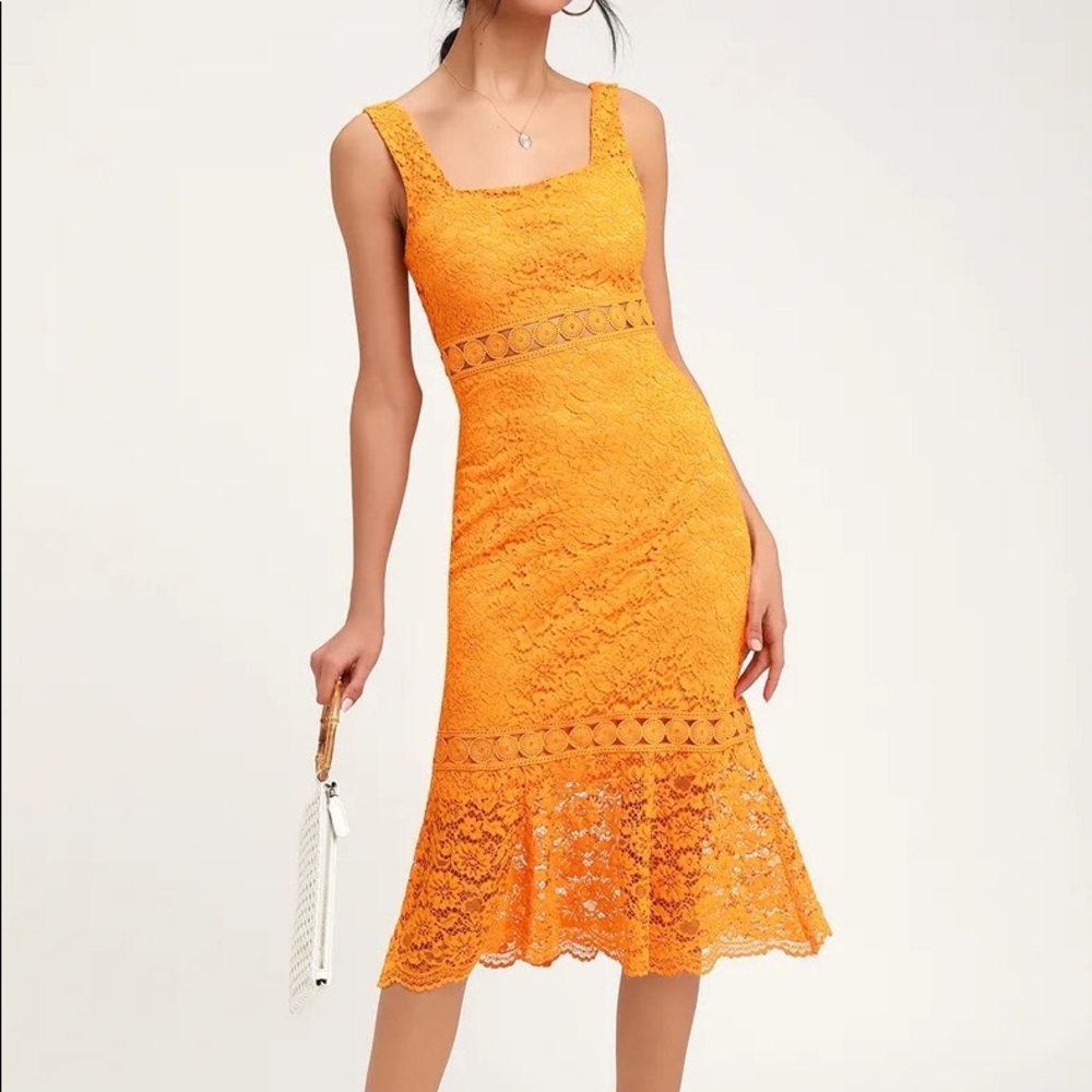 Lulus Vibrant Life Orange Lace Midi Dress